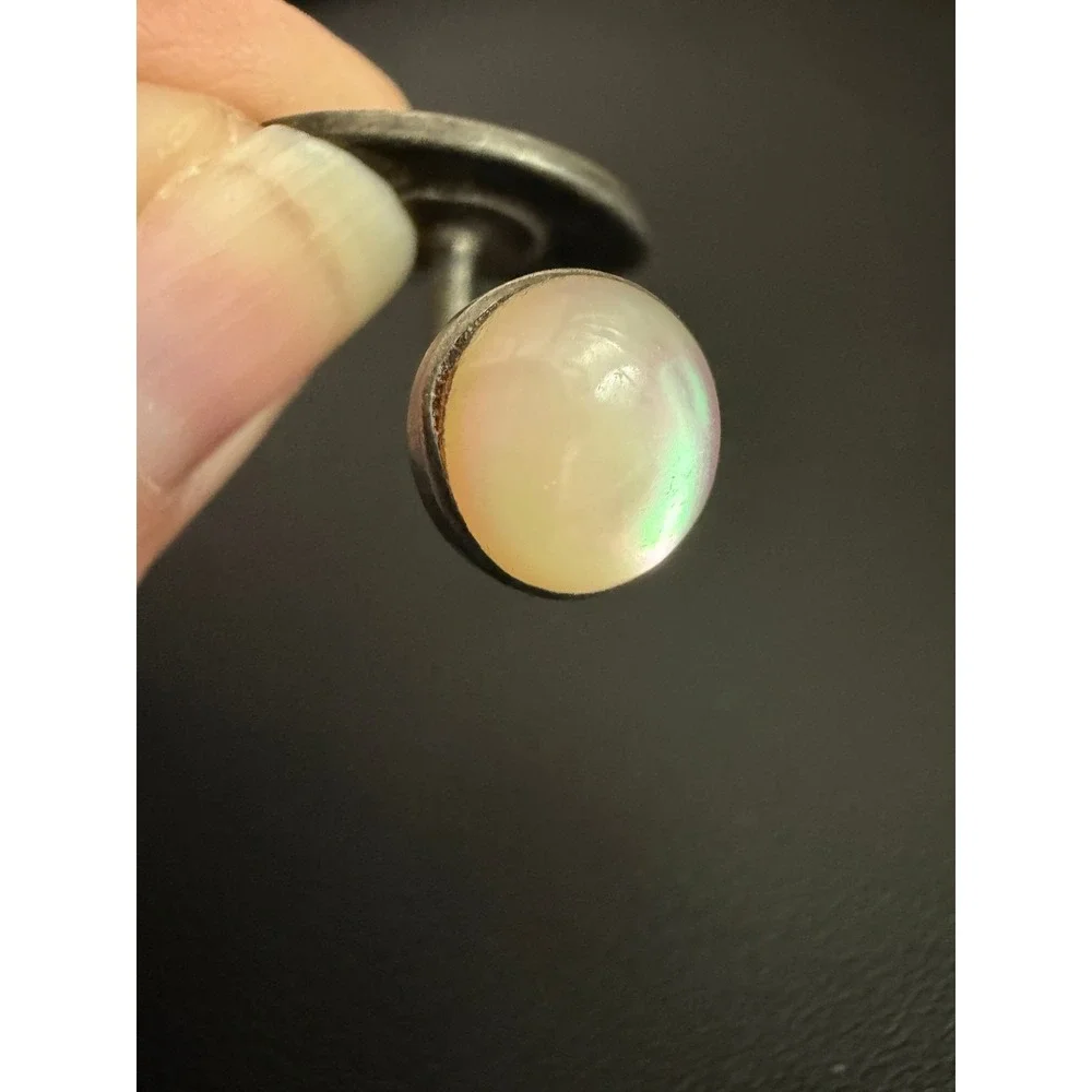 Vintage Sterling Silver Cufflinks Abalone MOP Mother of Pearl Double Sided
